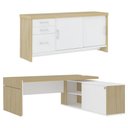 Ver imagem 1 de Mesa Escritório em L e Balcão 2 Portas 3 Gavetas Corp A06 Carvalho/branco - Mpozenato