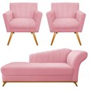 Ver imagem 2 de Kit Diva Recamier Vanessa 140cm Lado Esquerdo e 02 Poltronas Laura Suede Rosa Bebê - Amarena Móveis