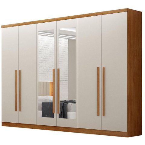 Guarda Roupa Casal Bristol 6 Portas 8 Gavetas com Espelho Cinamomo Fendi - Novo Horizonte