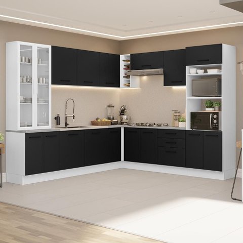 Armário de Cozinha Completa 549cm Branco/preto Agata Madesa 01