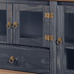 Balcão Buffet Aparador 3 Portas 1 Gaveta Portas de Vidro Pés Luiz Xv D125 - Azul Rustic - 2
