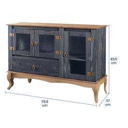 Balcão Buffet Aparador 3 Portas 1 Gaveta Portas de Vidro Pés Luiz Xv D125 - Azul Rustic - 4