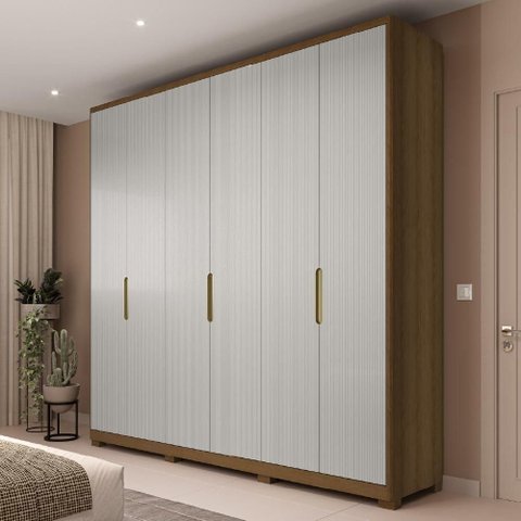 Guarda Roupa Casal 06 Portas Terrassa Móveis Rimo - Jequitibá/Palhafrizzo
