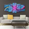 Quadro Decorativo Flor Simétrica Ciano 129x61Cm 5 Peças - 2