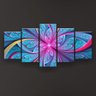 Quadro Decorativo Flor Simétrica Ciano 129x61Cm 5 Peças - 3
