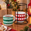 Ver imagem 3 de Kit 2 Xícaras Natalinas Porcelana 200ml Empilháveis com Suporte Christmas - Mundial Casa