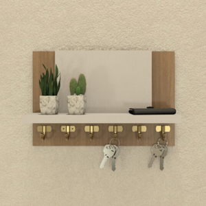 Porta Chaves e Acessórios Mdf Branco e Amadeirado