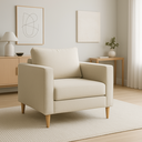 Ver imagem 3 de Poltrona Decorativa Helena Linho Bege Pés de Madeira - Neros Interiores