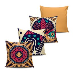 Kit 4 Almofadas Mandala Laranja e Azul 45x45cm - 1