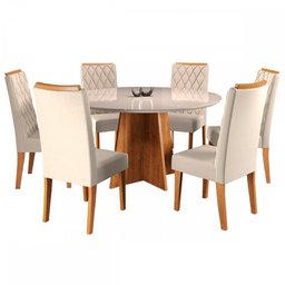 Mesa de Jantar 6 Lugares Virginia com Vidro Mel/Nude/Off White - Panorama Móveis - 2