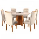 Ver imagem 2 de Mesa de Jantar 6 Lugares Virginia com Vidro Mel/Nude/Off White - Panorama Móveis