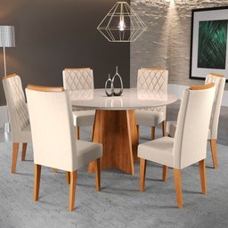 Mesa de Jantar 6 Lugares Virginia com Vidro Mel/Nude/Off White - Panorama Móveis - 1