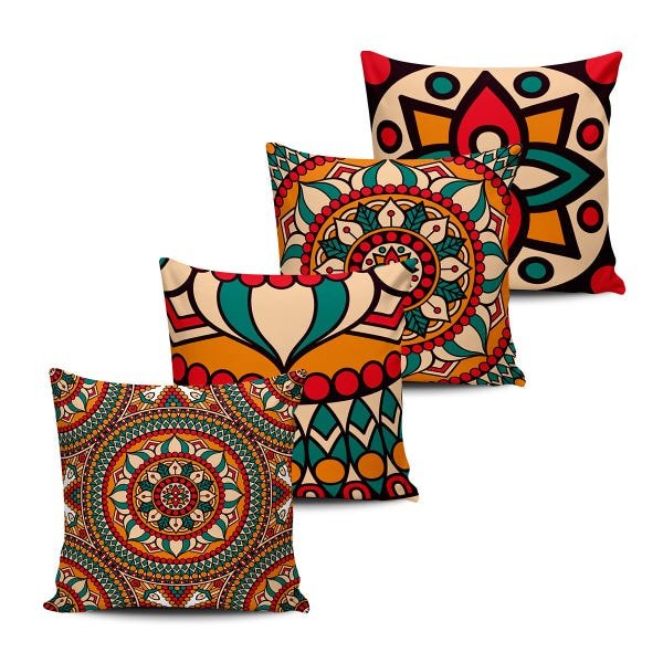 Kit 4 Almofadas Decorativas Mandala Multicolorida 45x45cm - 1