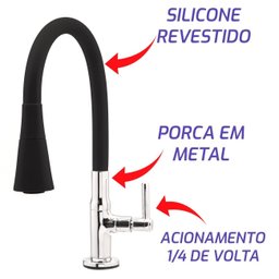 Torneira para Cozinha Bancada Flexível Tubo Preto Conic 2 Jatos Casagrande Mundial - 2