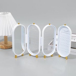 Porta Joias Dobravel Espelho 3 Compartimentos Acrilico Organizador Caixa Armazenadora Branco Versati