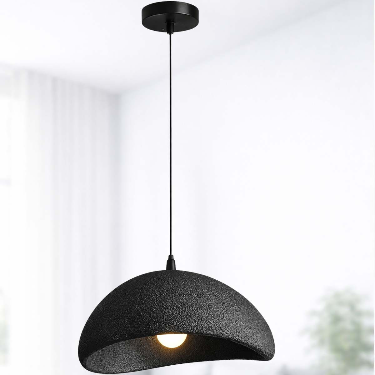 Lustre Pendente 40cm Luminária Japonesa Wabi-sabi Orgânico Cogumelo Concreto Gimpo Ltj40-preto-b