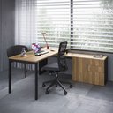 Ver imagem 1 de Mesa para Escritório em L com Balcão 1 Porta 3 Gavetas Idea A03 Nogal Sevilha Preto - Lyam Decor