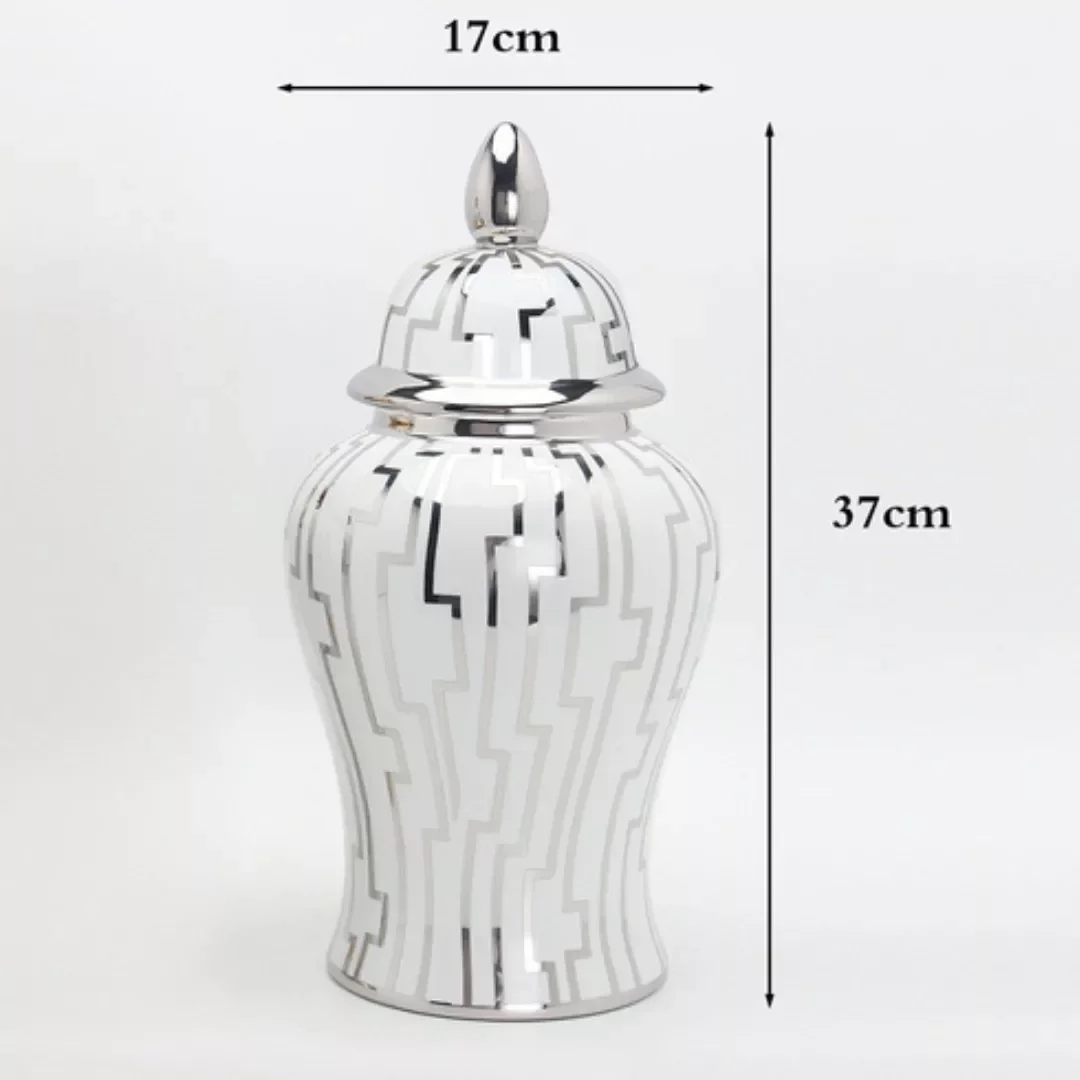 Ver imagem 7 de Vaso Decorativo Porcelana Chinesa Branco Prateado 37x17