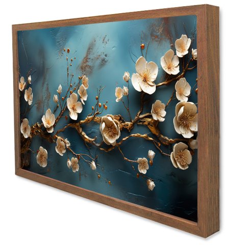 Quadro Decorativo Floral Luxo Hortências em Moldura Caixa TaColado Moldura Caixa Alta 4,5cm Madeira 