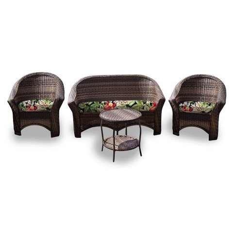 Conjunto de Sofá Fibra Sintética Bali - 1 Sofá 2L + 2 Poltronas + 1 Mesa Centro - Tecido Saquarema