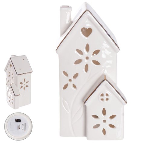 Casinha Decorativa com LED 14,3x7,8cm Branco Flor Arte