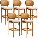 Ver imagem 1 de Kit 5 Banquetas Alta Bar Cozinha Jantar Betta L02 Imbuia Couríssimo Whisky Linho Cru - Lyam Decor