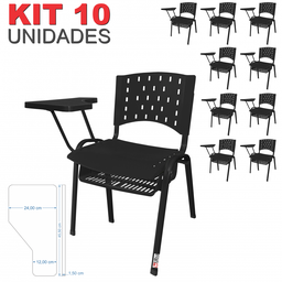 Cadeira Universitária Plástica Preta Porta Livros Plástico 10 Unidades Prancheta Plástica - Ultra - 2
