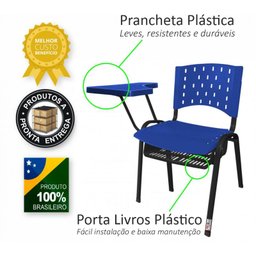 Cadeira Universitária Plástica Preta Porta Livros Plástico 10 Unidades Prancheta Plástica - Ultra - 3
