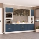 Ver imagem 1 de Cozinha Completa Amara 13 Portas 4 Gavetas com Vidro Azul/branco - Politorno