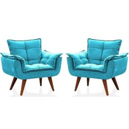 Kit 2 Poltronas Decorativa Opala Suede Azul Tifany - Twdecora - 1