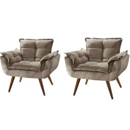 Kit 2 Poltronas Decorativa Opala Suede Capuccino - Twdecora - 1