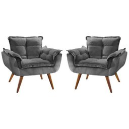 Kit 2 Poltronas Decorativa Opala Suede Grafite - Twdecora - 1