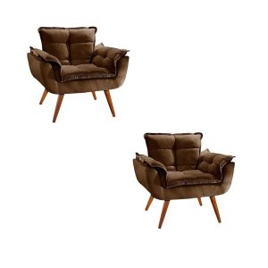 Kit 2 Poltronas Decorativa Opala Suede Marrom - Twdecora