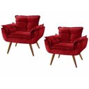 Ver imagem 1 de Kit 2 Poltronas Decorativa Opala Suede Vermelho - Twdecora