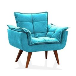 Poltrona Decorativa Opala Suede Azul Tifany - Twdecora - 1