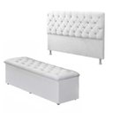 Ver imagem 1 de Kit de Cabeceira e Calçadeira Baú Casal Queen 160cm para Cama Box Sofia Corino - Ds Móveis