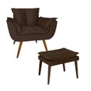 Ver imagem 1 de Poltrona E Puff Opala Pés Palito Suede Marrom - LM DECOR
