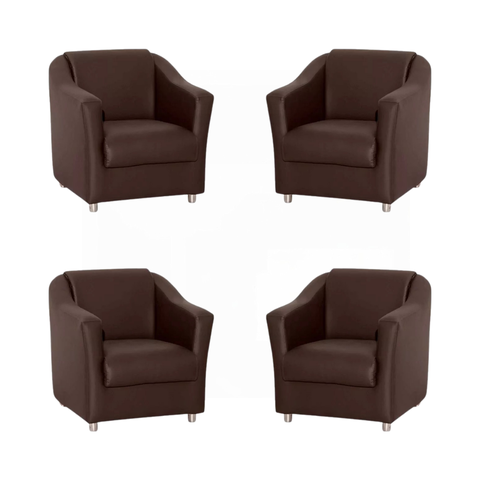 Kit 4 Poltronas Decorativa Reforçada Recepção Clinica Salão Courino Marrom