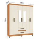 Ver imagem 4 de Guarda-roupa Solteiro Celesti 6 Portas 2 Gavetas com Espelho Cinamomo/off White - Pnr Móveis