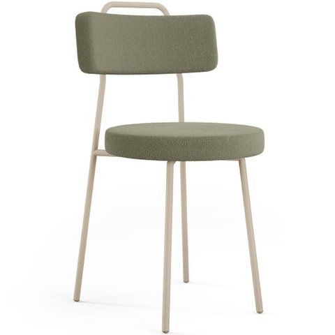 Cadeira Decorativa Estofada para Sala de Jantar Barcelona Arena L02 Bouclê Verde Oliva - Lyam Decor