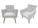 Ver imagem 1 de Kit 2 Poltronas Decorativa Nina Capitonê Couro Branco Pés Madeira Ms Decor