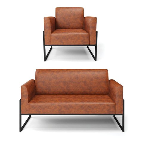 Sofá Namoradeira com Poltrona Base Industrial Alta Preto Marisa Corano Nozes D03 - D\'rossi