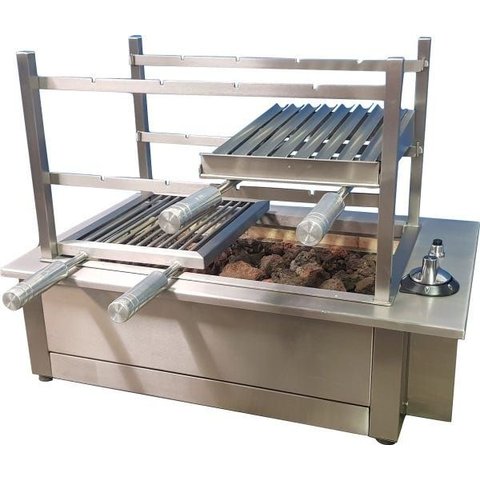 Churrasqueira a Gás Inteira em Aço Inox -braseiro de Embutir a Gás + Churrasqueira com Grelhas