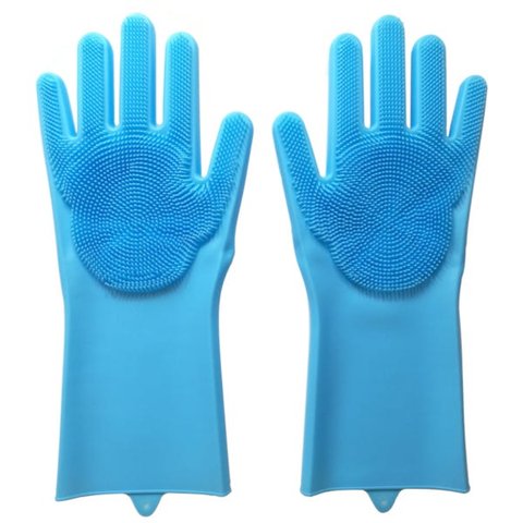 Luvas de Silicone Para Esfregar Louças Azul