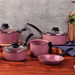 Jogo de Panelas 7 Peças Turim Aluminio Antiaderente Rosa - 7