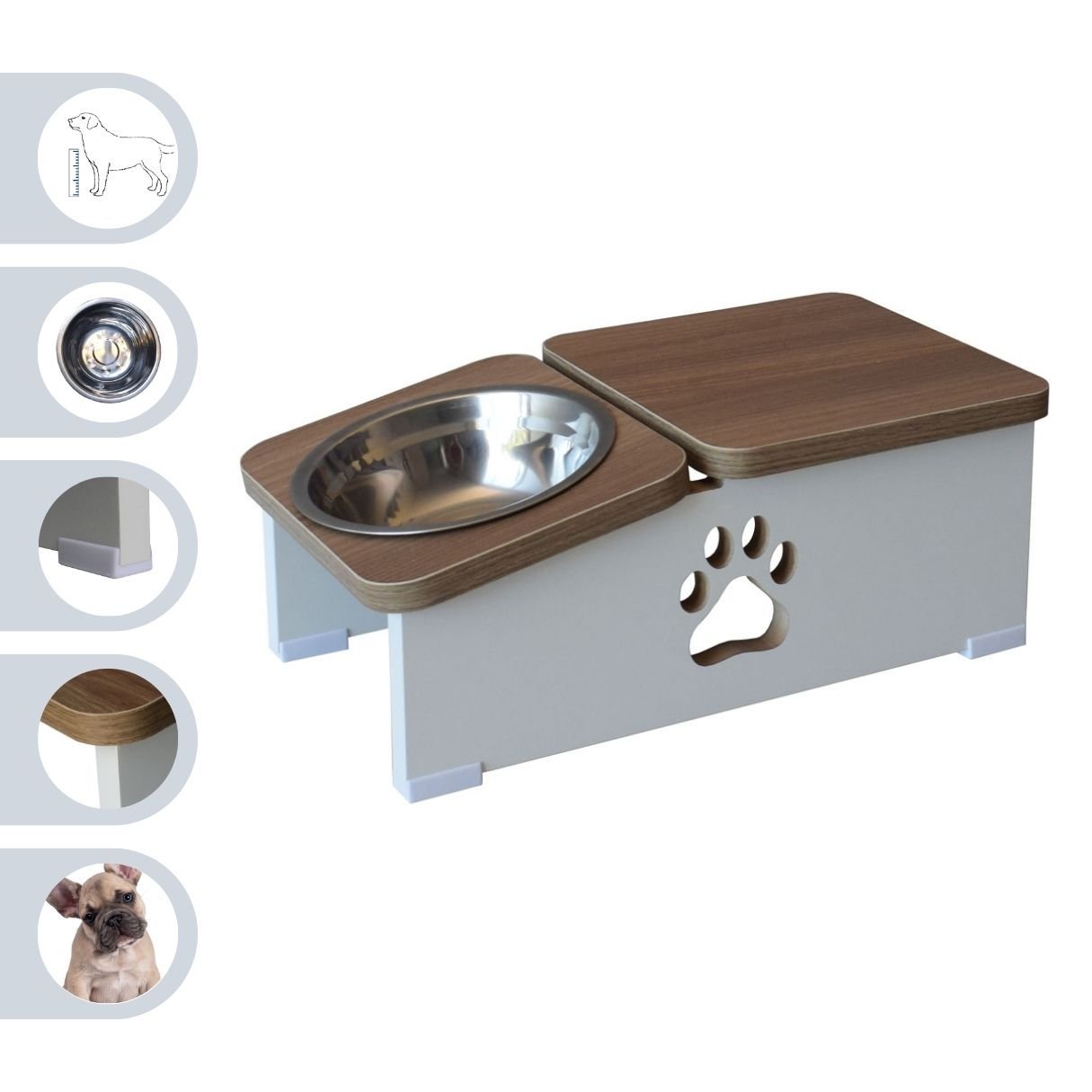 Comedouro Elevado Hibrido Cachorro Base Bebedouro Pet mdf - Inox