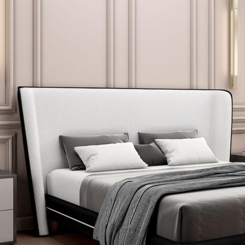 Cabeceira Estofada G91 Casal MDF Couro Sintético Preto e Off White Gran Belo