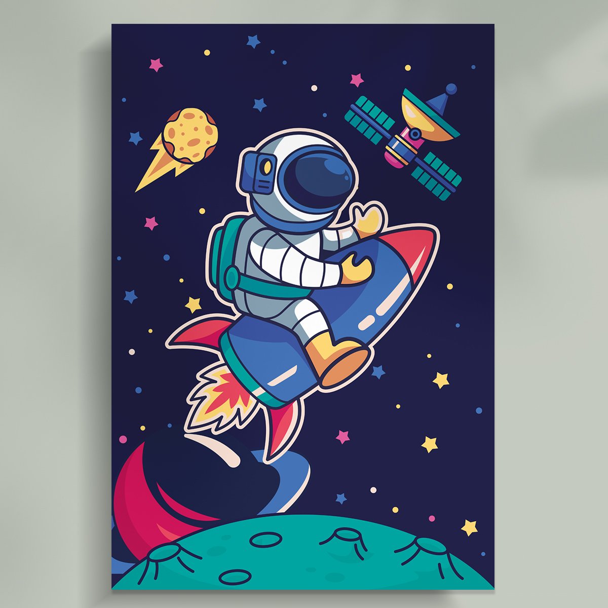 Placa Quadro Decorativo Infantil Astronauta em Mdf 30x20cm Kit 3 - 3