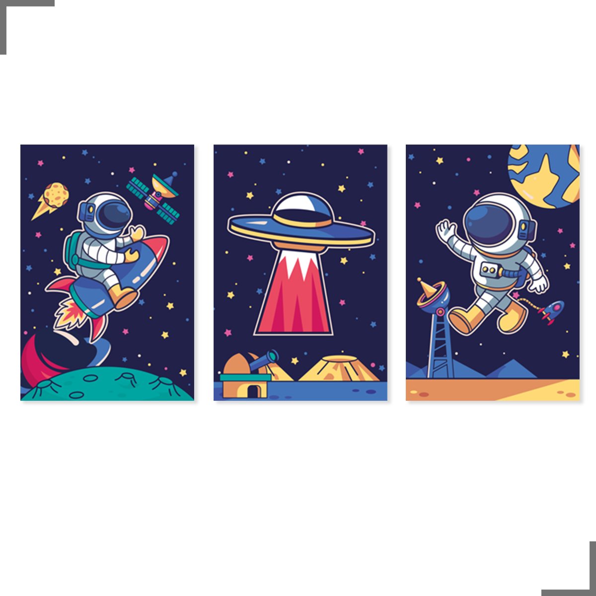 Placa Quadro Decorativo Infantil Astronauta em Mdf 30x20cm Kit 3