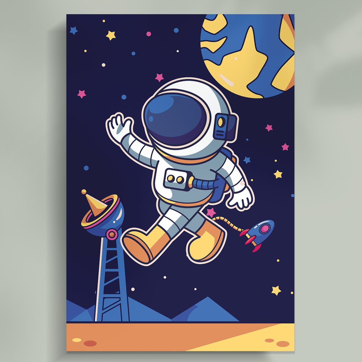 Placa Quadro Decorativo Infantil Astronauta em Mdf 30x20cm Kit 3 - 5